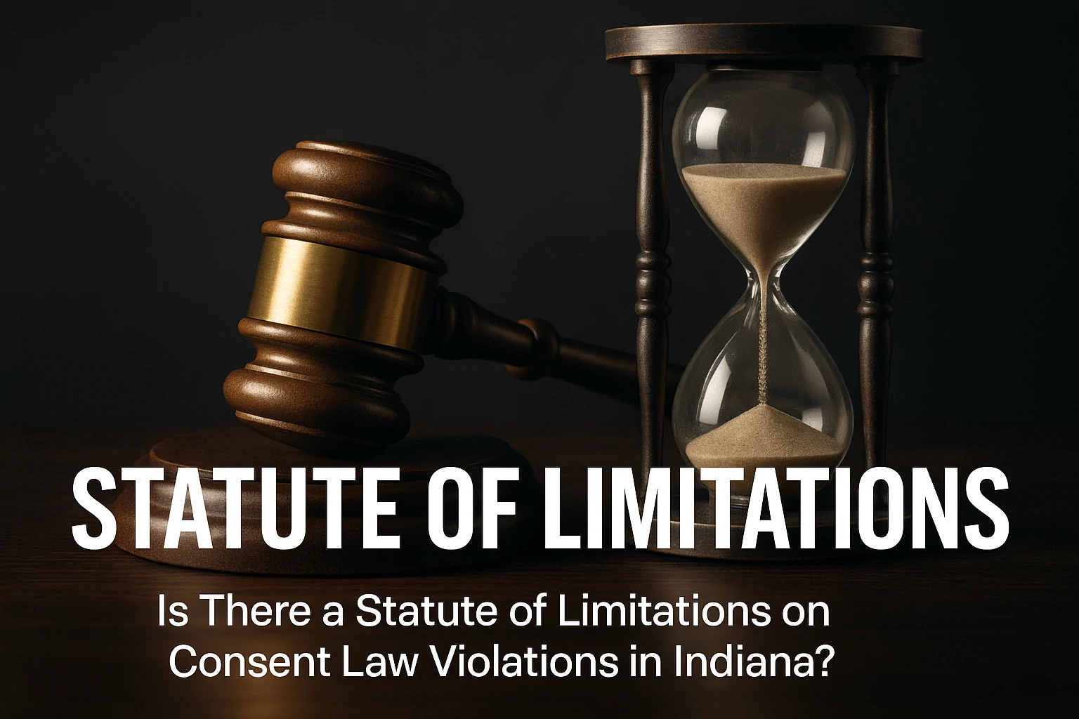 Gavel and hourglass symbolizing time limits on legal actions under Indiana consent law.