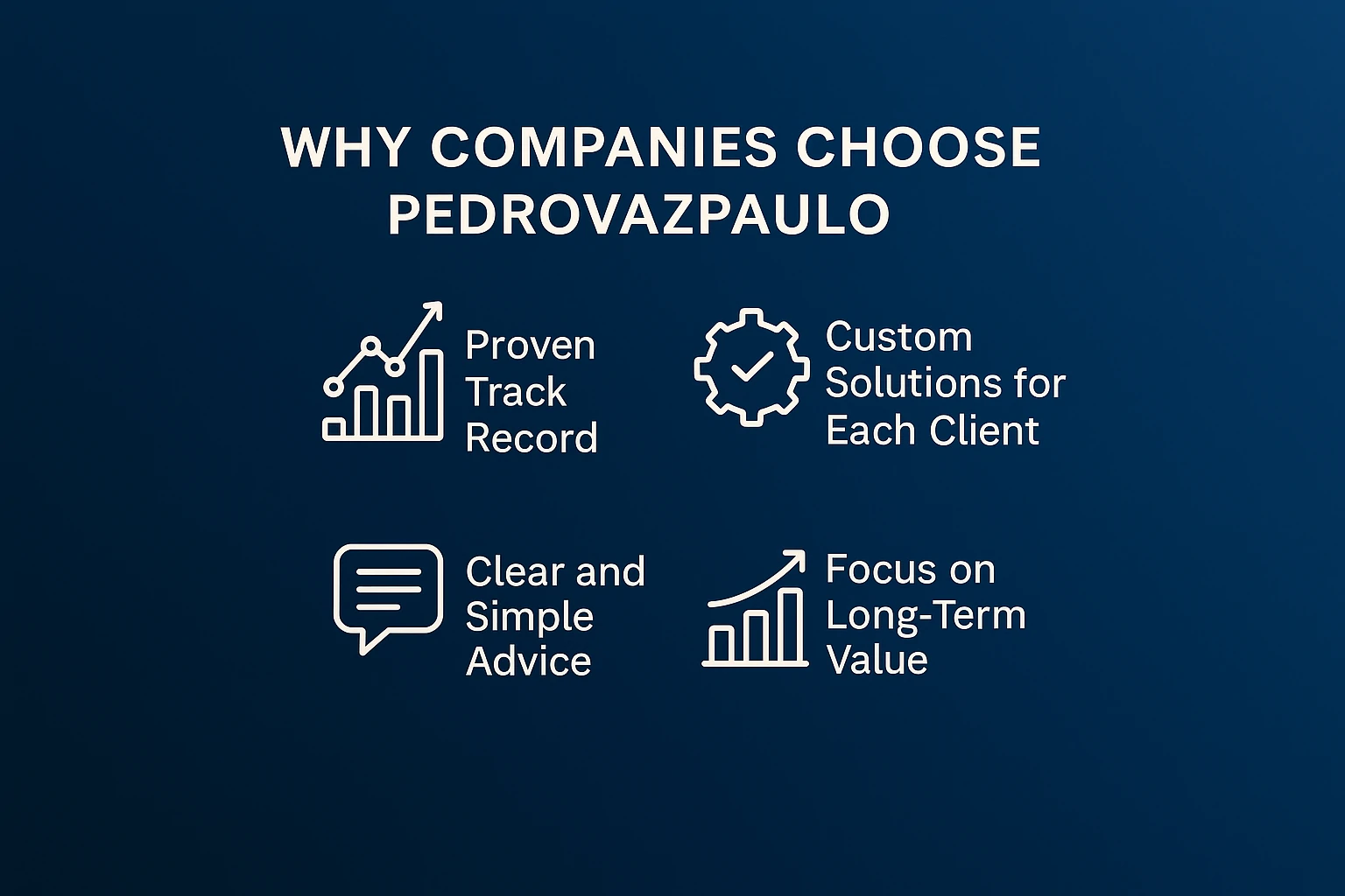 Infographic showing business growth icons and trust elements around Pedrovazpaulo branding